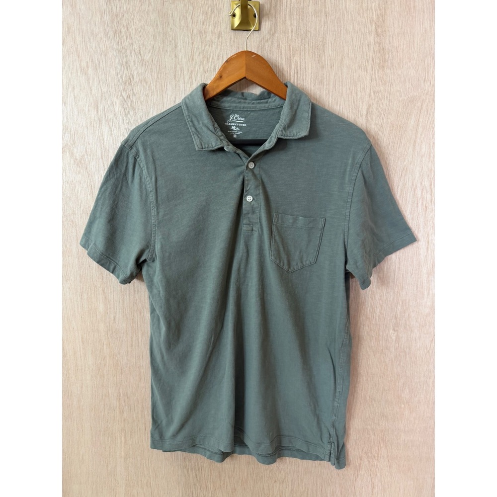 J.Crew Mens Garment Dyed Slub Cotton Polo Shirt Sage Green Medium Pocket